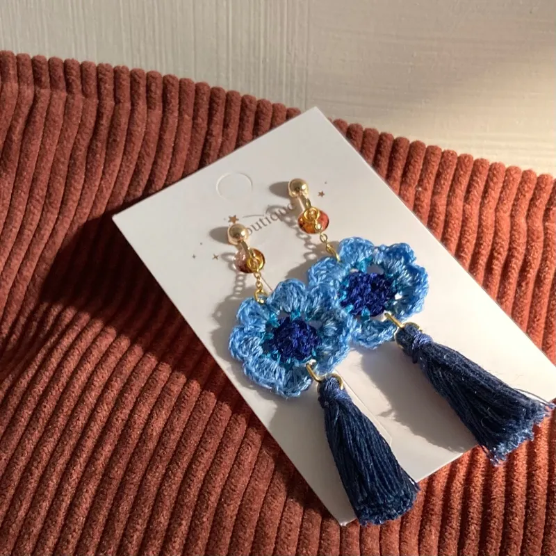 小花流蘇耳環